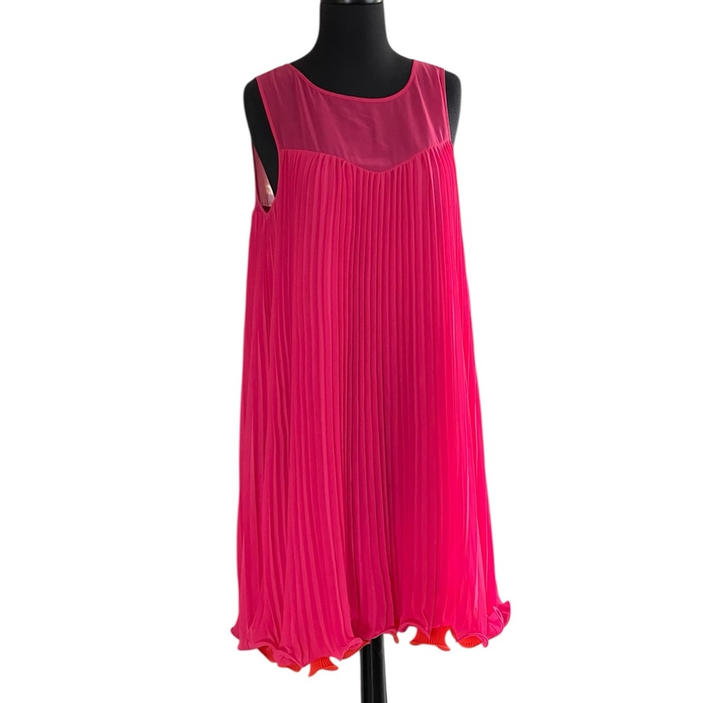 Maeve Anthropologie Hot Pink Orange Layered Pleat Swing Short Dress Sz 8 Chiffon